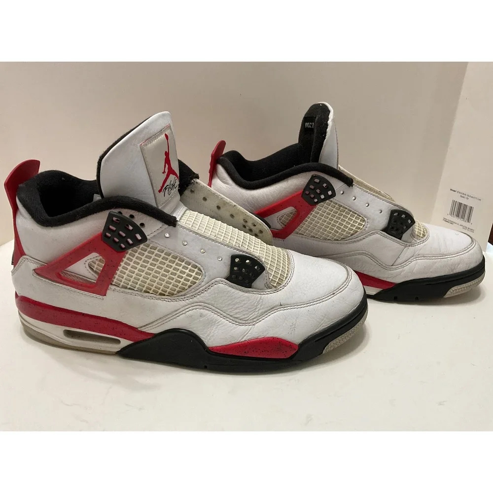 Air Jordan 4 Retro Red Cement White Fire Red Black DH6927-161 Mens 11.5 No Laces